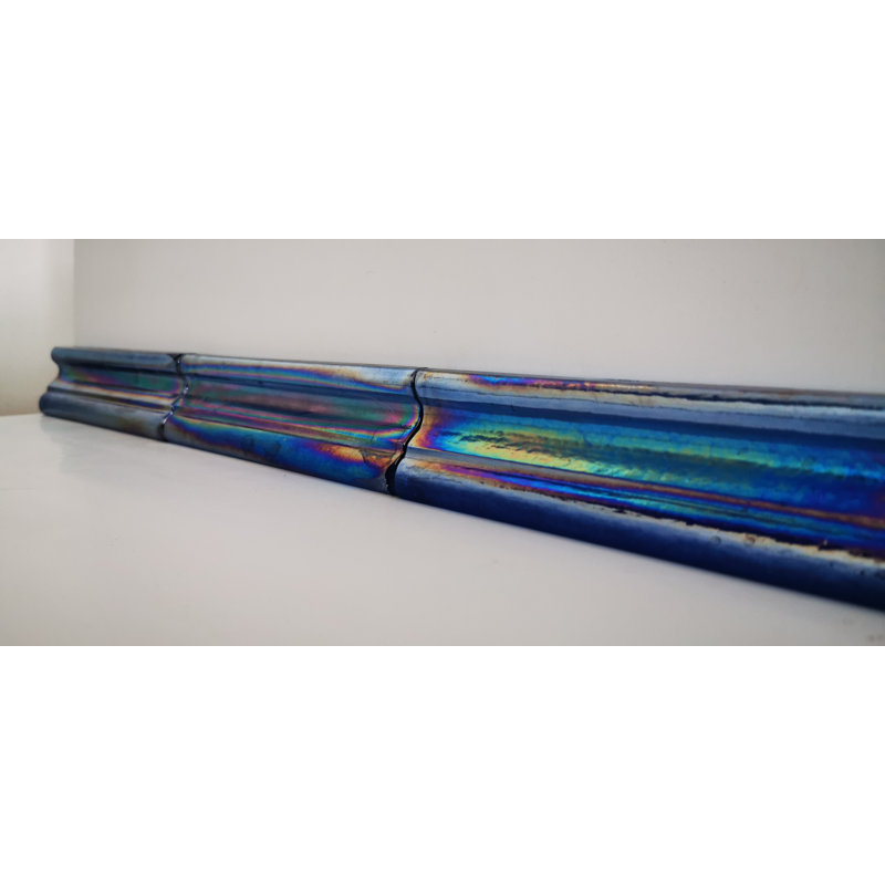 Atmosphere 2 in. x 8 in. Iridescent Recycled Glass Handmade Trim Decorative Wall & Pool Tile