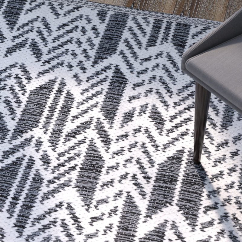Tapis noir/ivoire chevron fait main à tissage plat Paz, Rectangulaire 3 pi x 5 pi