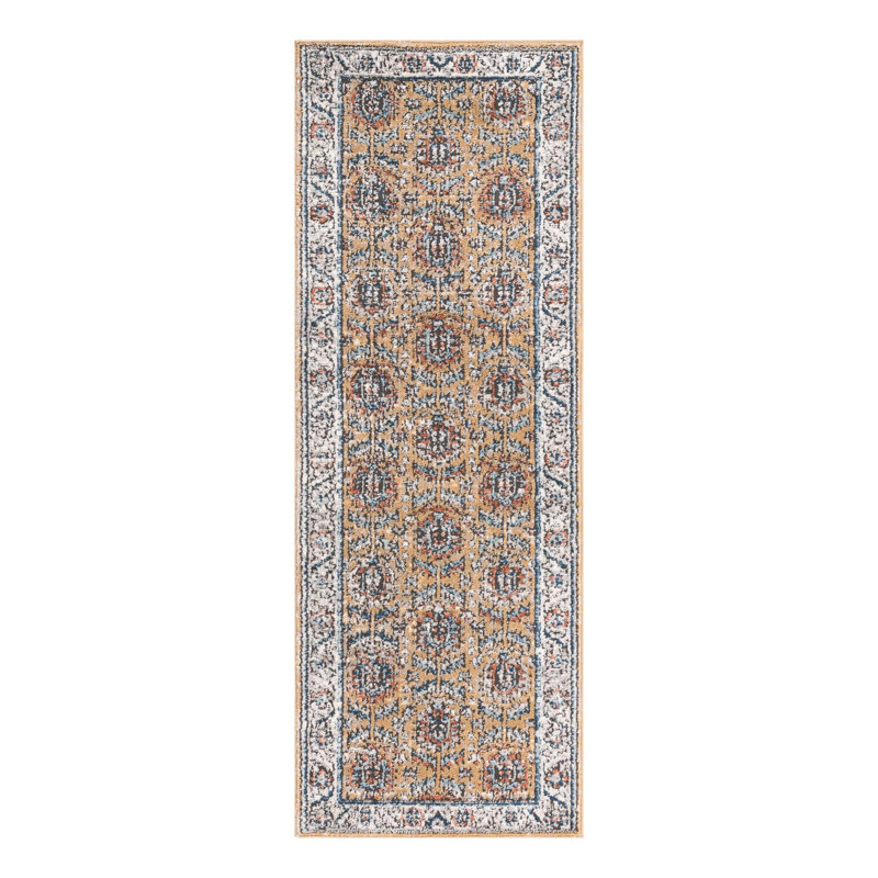 Weingartner Performance Mustard Yellow/Ivory/Blue Rug, Runner 2' x 6'