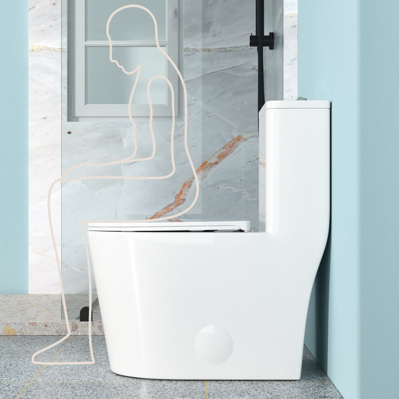 Toilette de salle de bain brute de 12 po, céramique blanche, double chasse 1,1 / 1,6, siège à fermeture douce Siphon Jet, carte de 800 g, céramique facile à entretenir, avec siège en PP pour hygiène et entretien