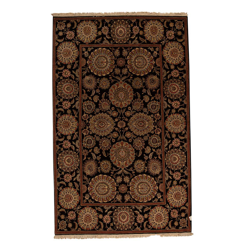 Tapis noir / or / brun noué à la main de haute qualité et unique