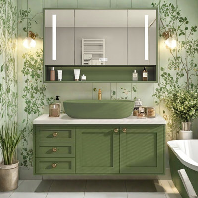 Armoire de salle de bain verte haut de gamme de style nordique