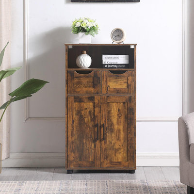 Tall Storage Cabinet with 2 Large Drawers & Adjustable Shelf, Finish for Versatile Home Organization