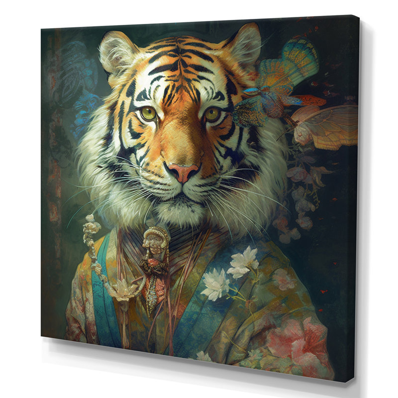 Portrait de tigre rétro - tigre, art mural, H 16 po x l 16 po x P 1 po, Toile tendue