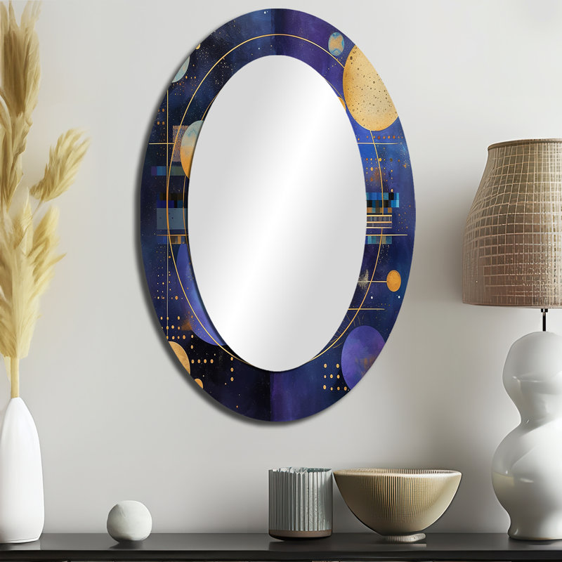 Mauve jaune galactique Univers - Miroir mural ovale moderne mauve, 36 po x 24 po