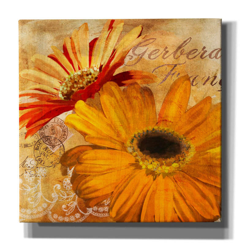 «Golden Gerbera 2» par Art Licensing Studio, art mural sur toile, H 26 po x l 26 po x P 1,5 po