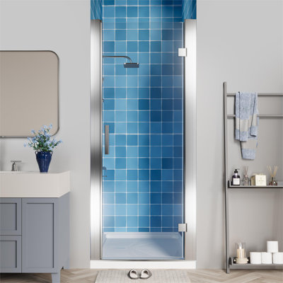 Porte de douche à charnière pivotante sans cadre avec verre transparent 28 "- l 30" x H 72 "