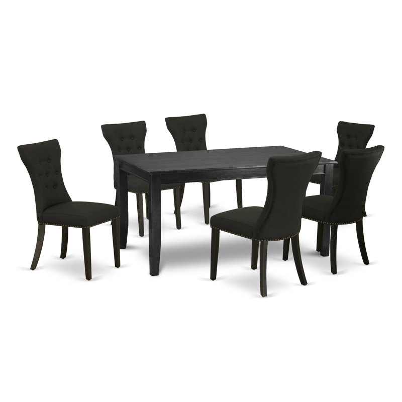 Ensemble de meubles de salle à manger 7 pièces comprenant une table de salle à manger rectangulaire et 6 chaises Parsons en tissu noir, noir