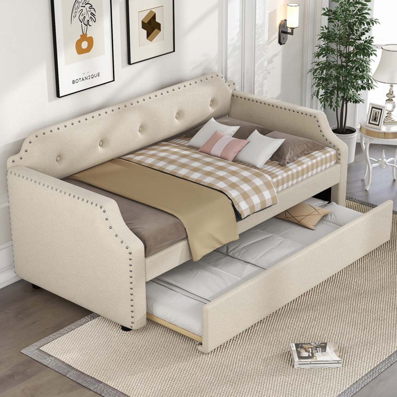 Lit de jour rembourré avec couchette, Beige