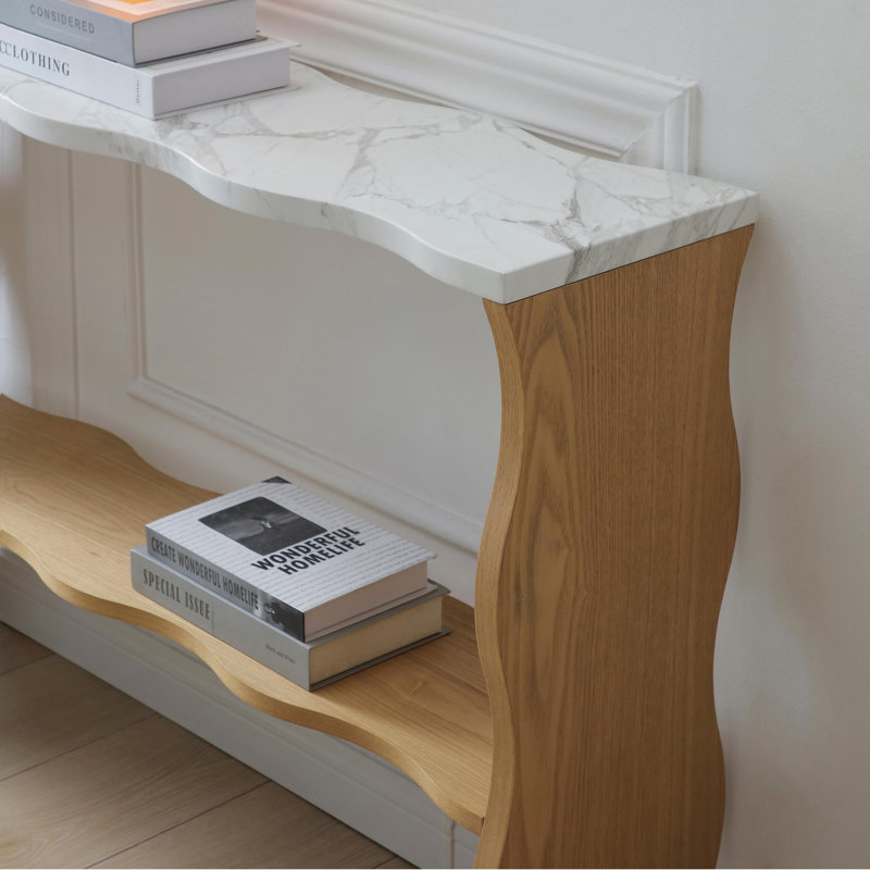 Waves Modern Console Table With Marble-Pattern Top