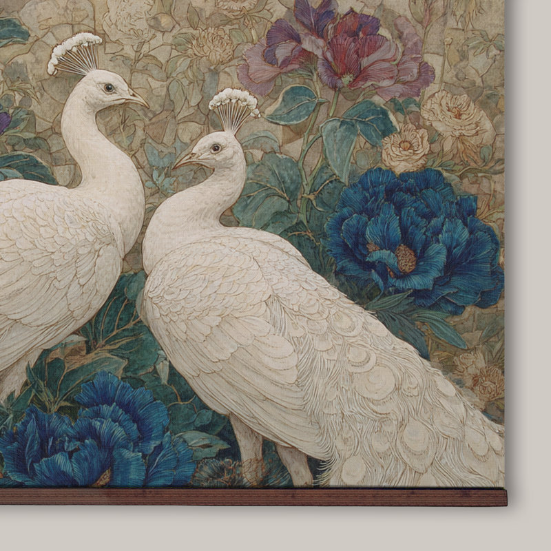Tapisserie florale blanche sur fond botanique, H 40 po x l 60 po