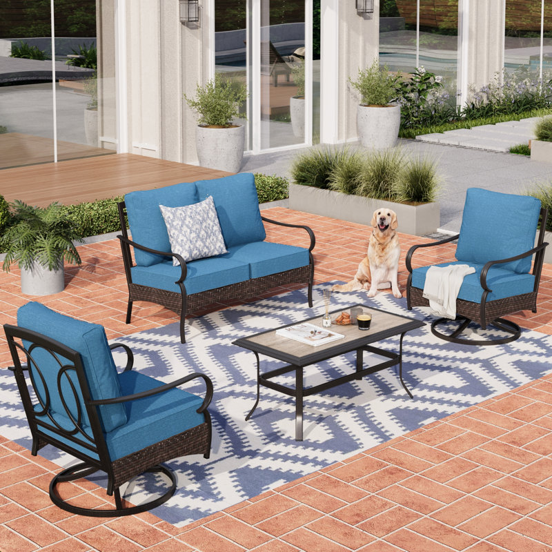 4-person Front Porch Furniture Set With Swivel Lounge Chairs, Navy