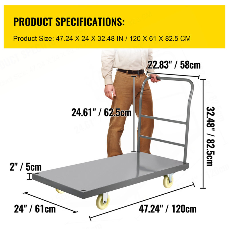 Chariot à plate-forme chariot à plat de 47 000 po x 24 po x 32 po