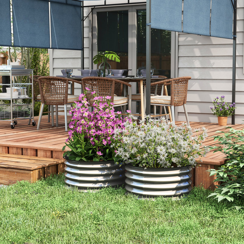 Lot de 2 bacs de jardin surélevés galvanisés - Jardinières d'extérieur avec aménagements pour fleurs, herbes aromatiques et légumes, couleur argent, 2 bacs, 60 x 30 cm, bordure, montage facile, drainage automatique.