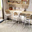 Tabouret de bar en cuir Daishun avec base en acier inoxydable thermolaqué blanc et dossier en osier incurvé-179139420-196402451