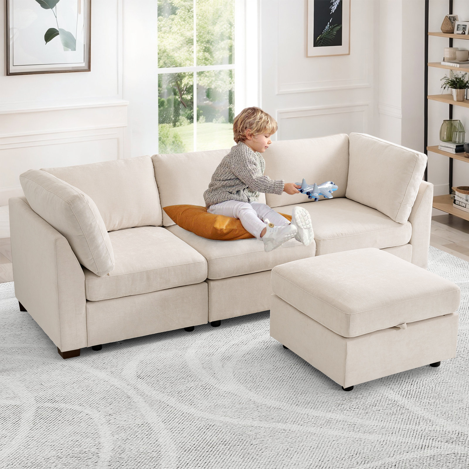 Ebern Designs 123" Wide Modular Sectional Sofa with Ottoman - Wayfair ...