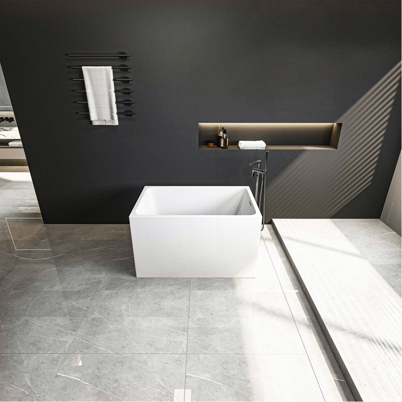 43"  Acrylic Freestanding Bathtub ,Spacious Rectangle Shape, Gloss White Finish, Chrome Overflow & Pop-Up Drain CUPC Certificate