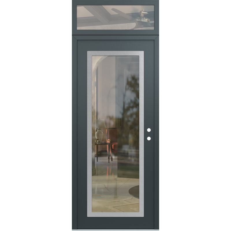 Porte d'entrée avant h1 panneau acier argenté anthracite / anthracite avec traverse, Gauche, Clair