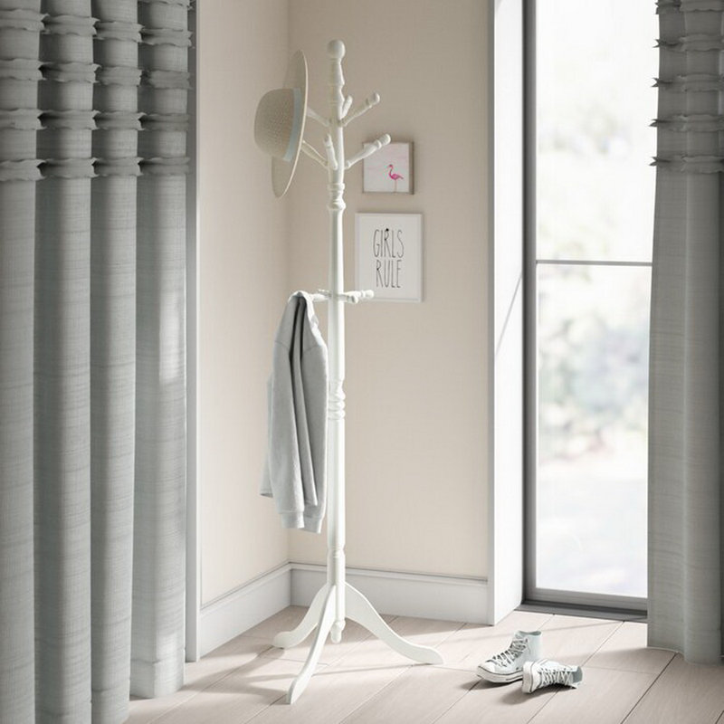 Valcour Solid Wood Freestanding 9 - Hook Coat Rack, White