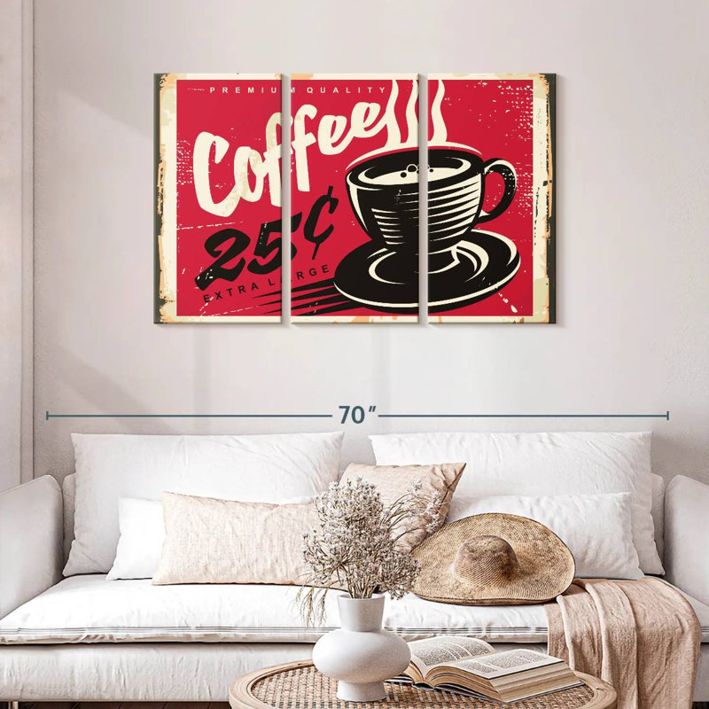 Vieille affiche murale café, H 28 po x l 45 po