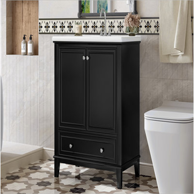 Ensemble de meuble-lavabo 30 po avec lavabo, armoire de salle de bain multifonctionnelle avec portes et tiroir, structure solide et panneau de fibres à densité moyenne