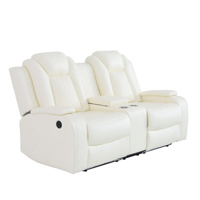 Double Power Recliner Sofa with Cup Holders, USB Charging & Hidden Storage, Modern Electric Loveseat for Living Room Home Theater, White