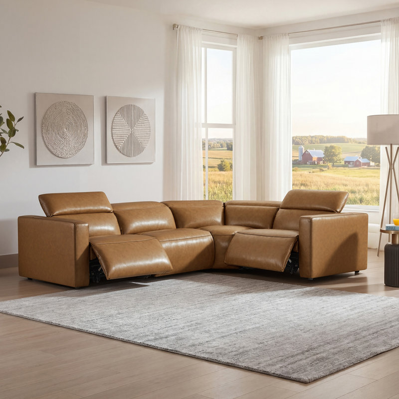 5-Piece Wall-hugger Upholstered Power Reclining Sectionnal, 39.4" H x 125.2" W x 43.31" D