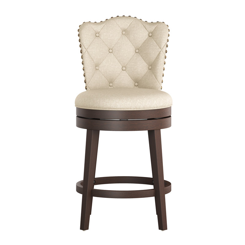 Tabouret de bar et de comptoir pivotant Marthasville, Polyester crème, Tabouret de comptoir (assise à une hauteur de 26,