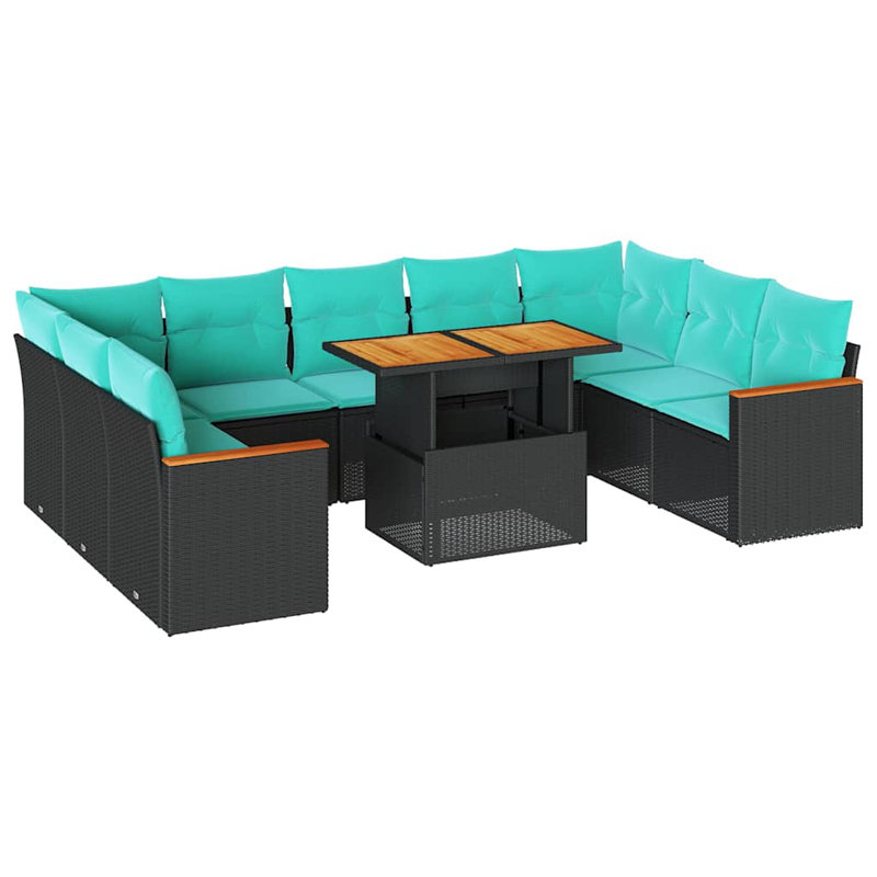  Ensemble de canapé de patio 10 pièces avec coussins en rotin de polyester noir