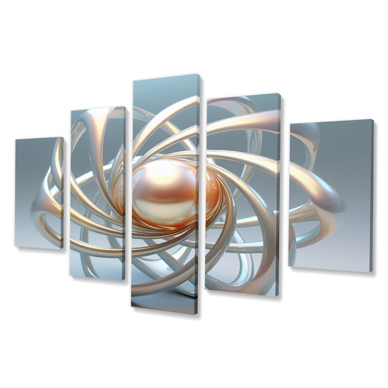 " Exquisite Pearl Core White Silver Designs " 5 Piece Art Print