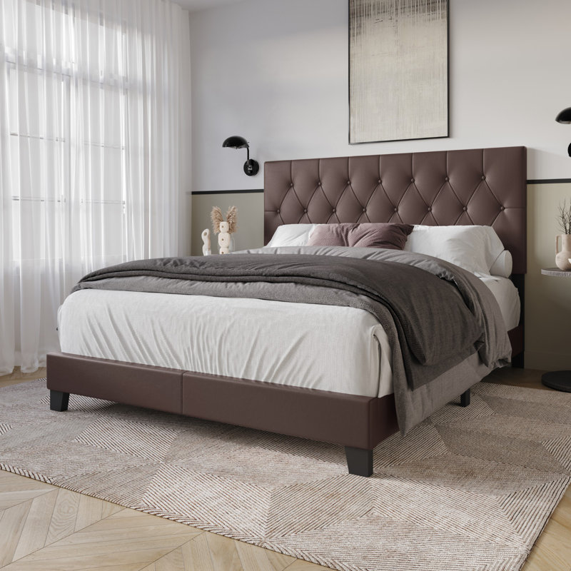 Lit tapissier Araseli, Grand, Brun clair
