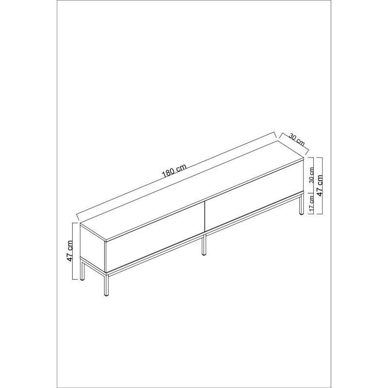 Meuble télé moderne avec pieds en métal, finition noire et dorée, 70,9 po x 18,5 po x 11,8 po | 100% panneau de particules enduit de mélamine, épaisseur: 0,7 pouce | Design glamour pour le salon et les espaces de divertissement, robuste et élégant