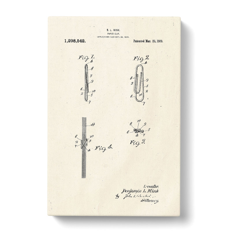 Paper Clip Patent - Wrapped Canvas, 60cm H x 40cm W x 3cm D