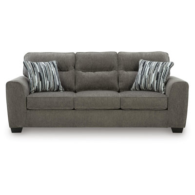 Oly Sofa, Geometric Patterned Accent Pillows, Graphite Chenille 90 Inch