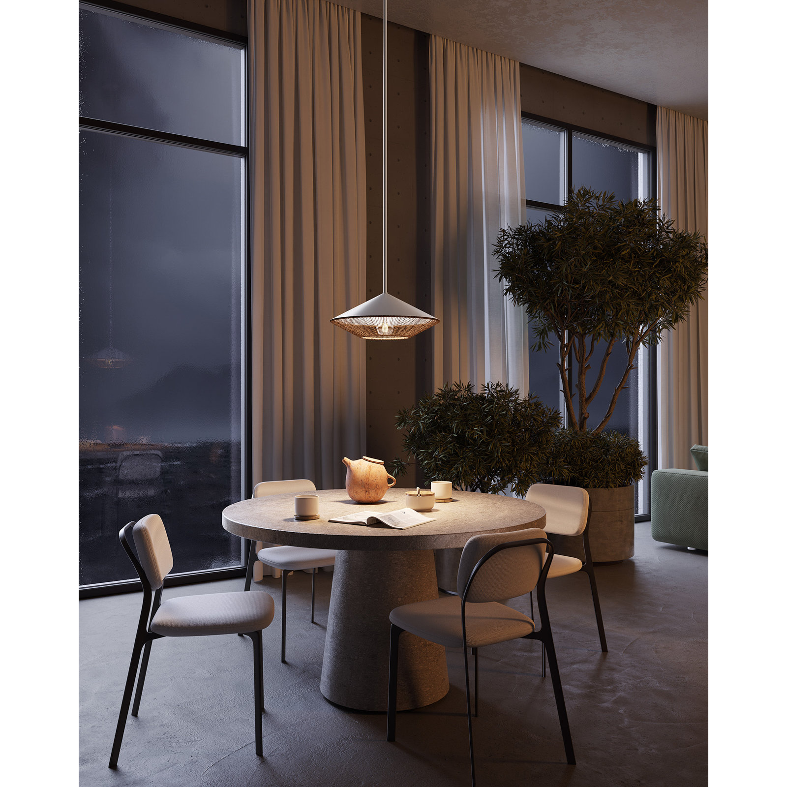 Keaz Single Light Steel Pendant, White