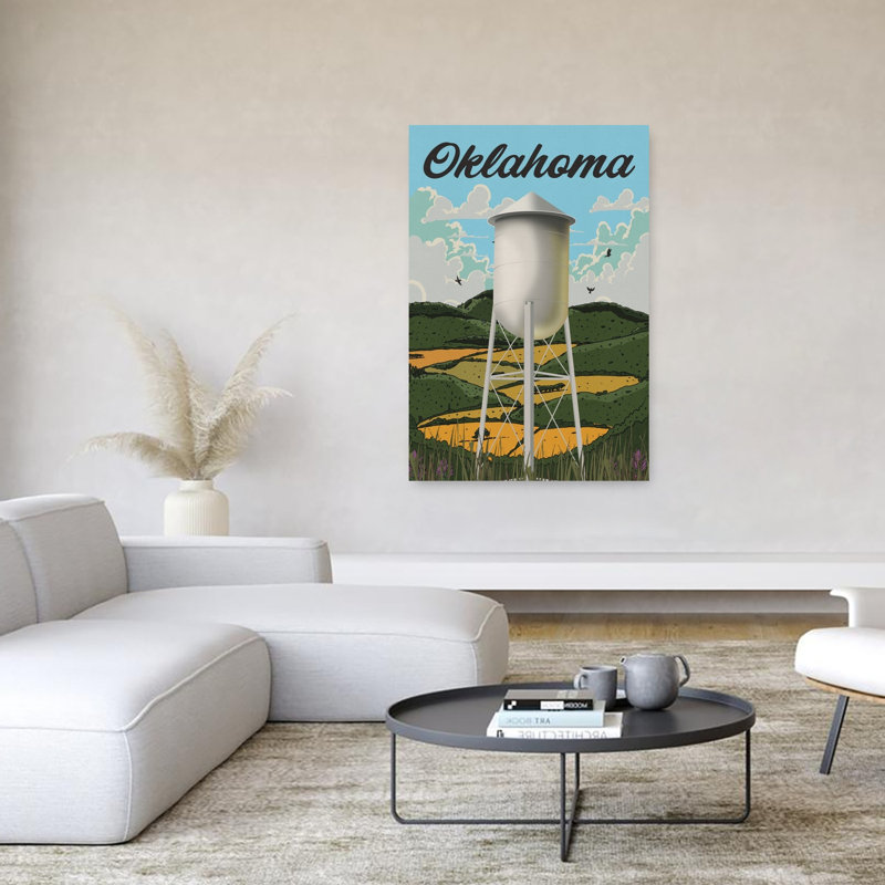Oklahoma, château d'eau, paysage, rétro, rétro, oiseau rétro, paysage, impression d'art mural, H 60 po x l 40 po