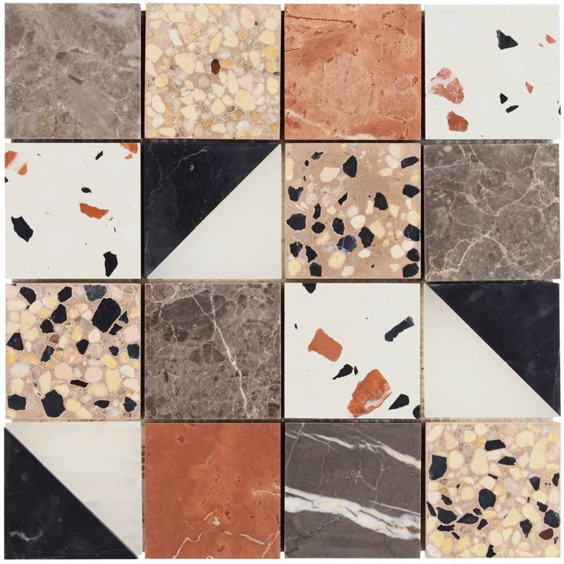 Elizabeth Sutton Artem Mosaic Tile, Wren Terracotta;Gray