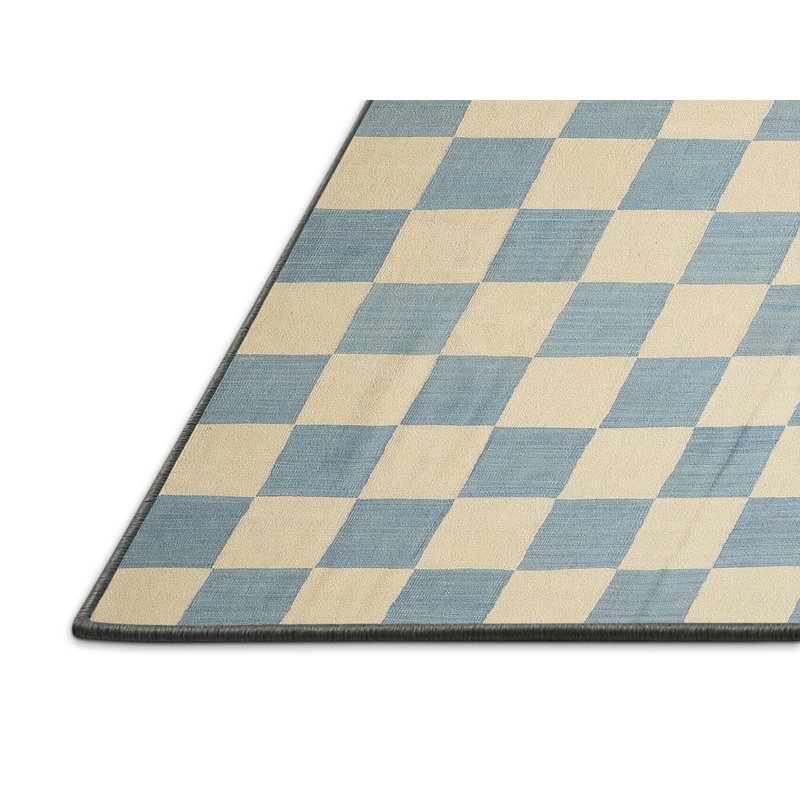 Tapis de surface bleu/crème contemporaine, Rectangle 5 pi x 7 pi