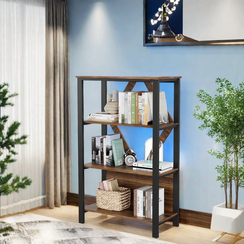 80cm W Metal Standard Bookcase, (4 Shelves) 127cm H x 80cm W x 40.1cm D, Brown