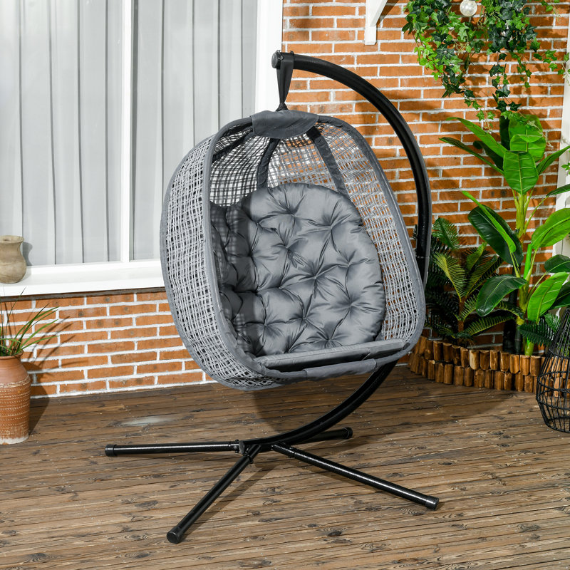 Spafford Hanging Swing Chair w/ Thick Cushion, Patio Chair, Dark Grey