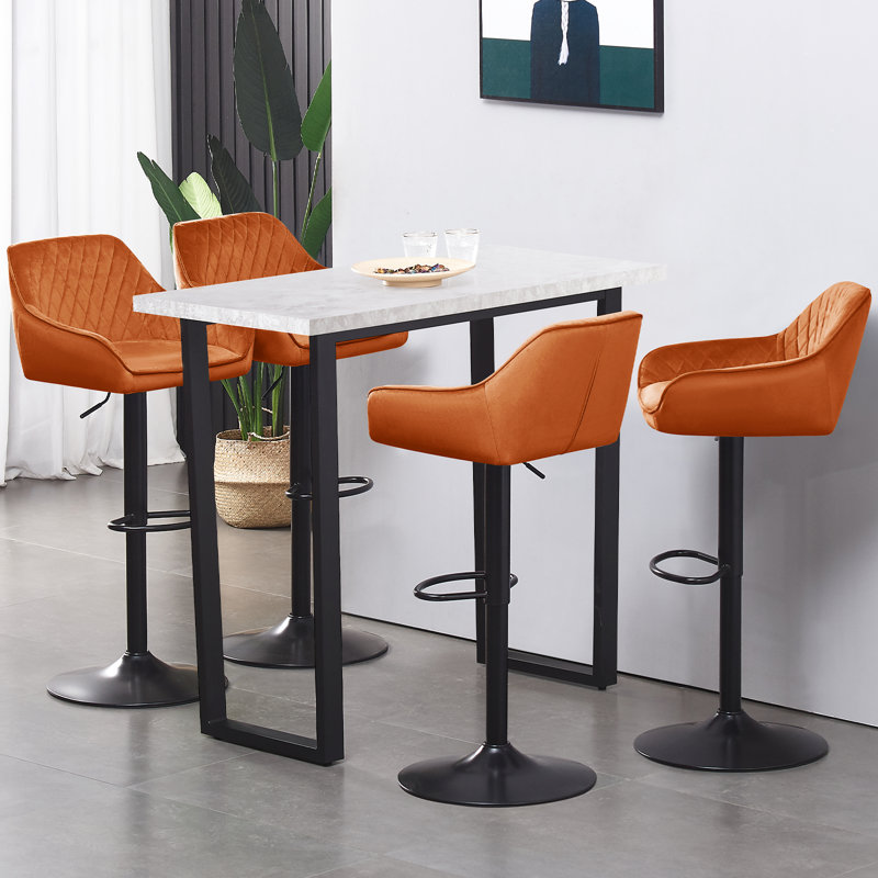 Velvet Height Adjustable Swivel Upholstered Bar Stools, Orange