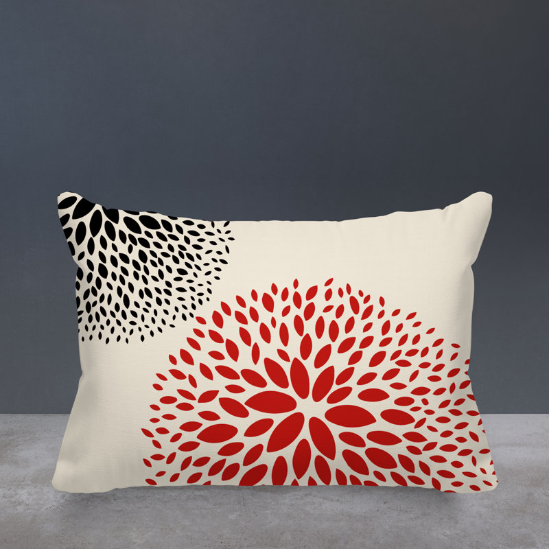 Housse et insert de coussin rectangulaire intérieur / extérieur en polyester filé Bavière, Rouge / crème / noir