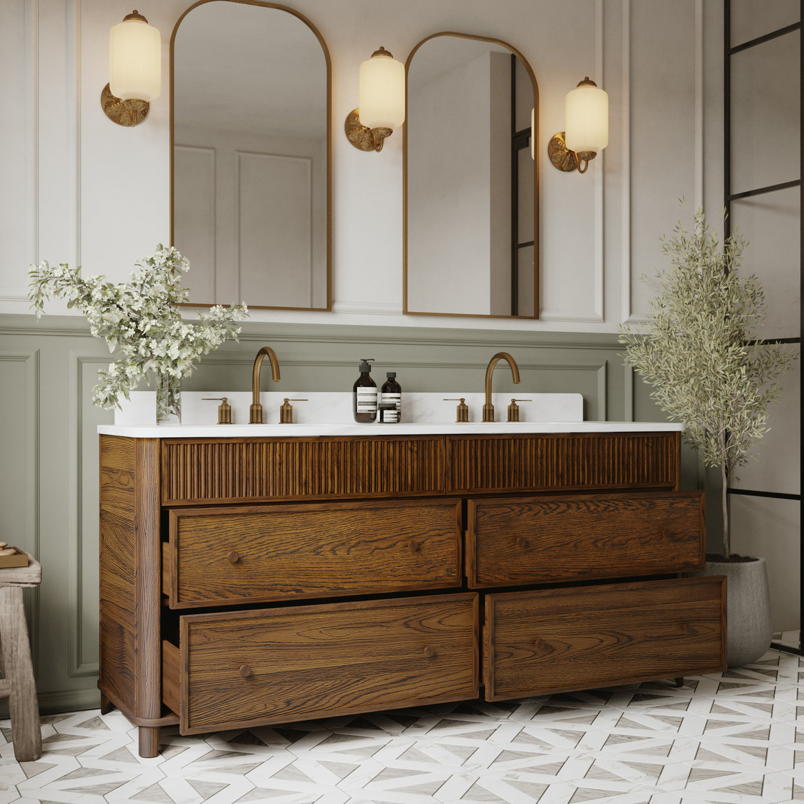 Kennedy Oak Single Bathroom Vanity, 72", Enhanced Brown Oak