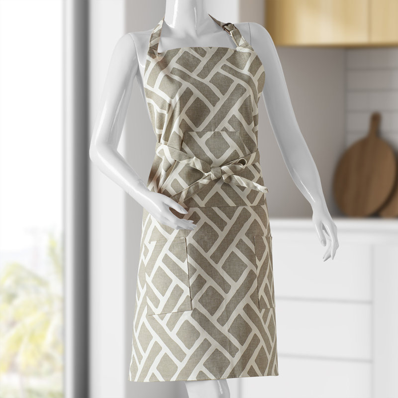 Printed Cotton Kitchen Apron for Women with Pockets Adjustable Unisex, Martinique Taupe