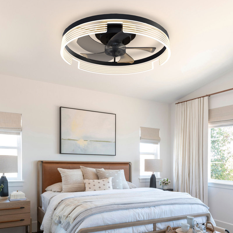 Ventilateur de plafond encastré avec lumière Bonin, télécommande intérieure avec lumières Bonin, Noir, 14.96"