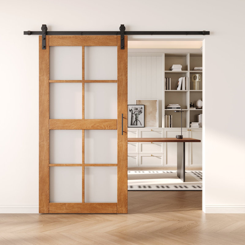 Porte de grange non assemblée et fini en verre de 30 po x 80 po avec ensemble de quincaillerie Homacer Early American 30 po x 80 po, utilisation intérieure seulement