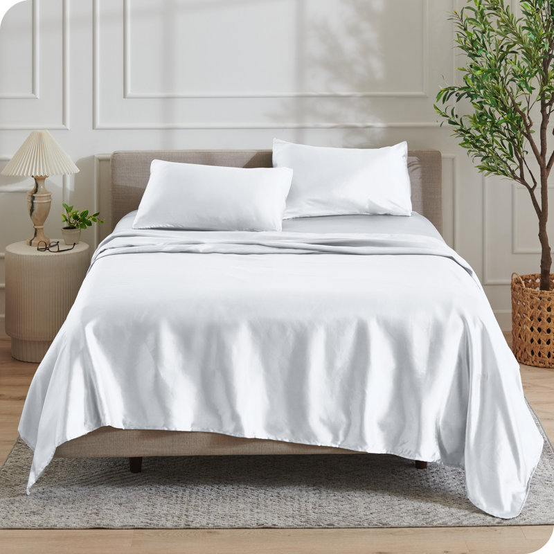 White Twin Poly Satin Sheet Set with Pillowcase