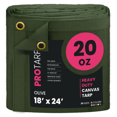 PROTARP Extreme Heavy Duty 20 OZ Water Resistant Canvas Tarp, UV Resistant Tarpaulin Cover with Rustproof Brass Grommets, Multipurpose for Canopy, Roof, Camping, Woodpile . (Olive)
