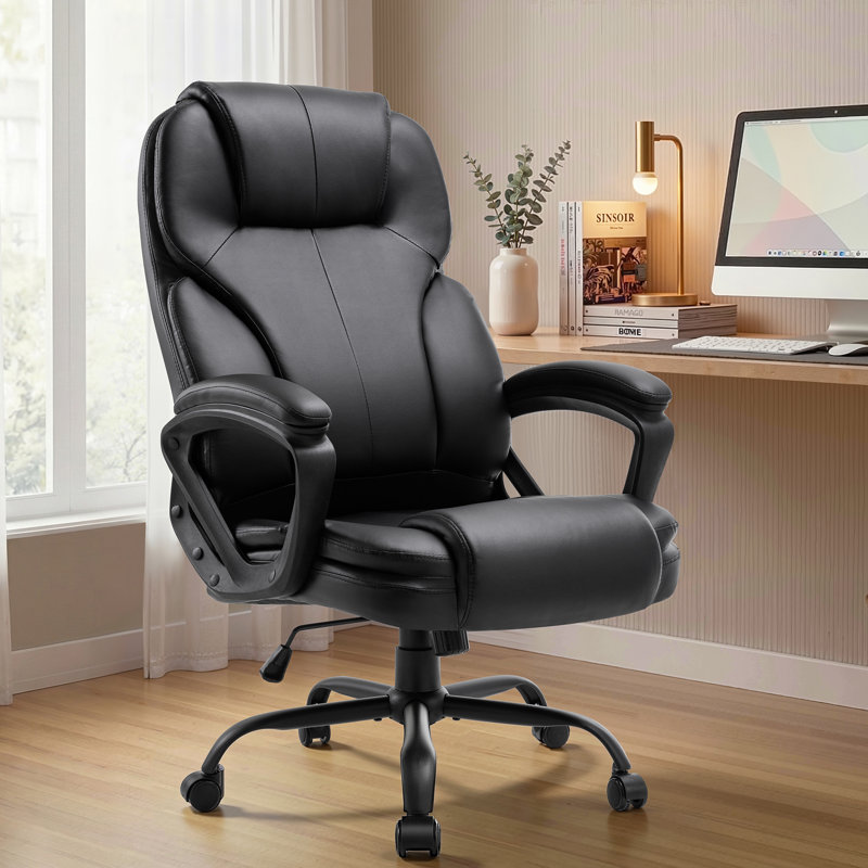 Fauteuil de bureau de direction grande taille, assise extra-large et profonde, revêtement en cuir PU rembourré de 16 cm d'épaisseur, dossier haut inclinable