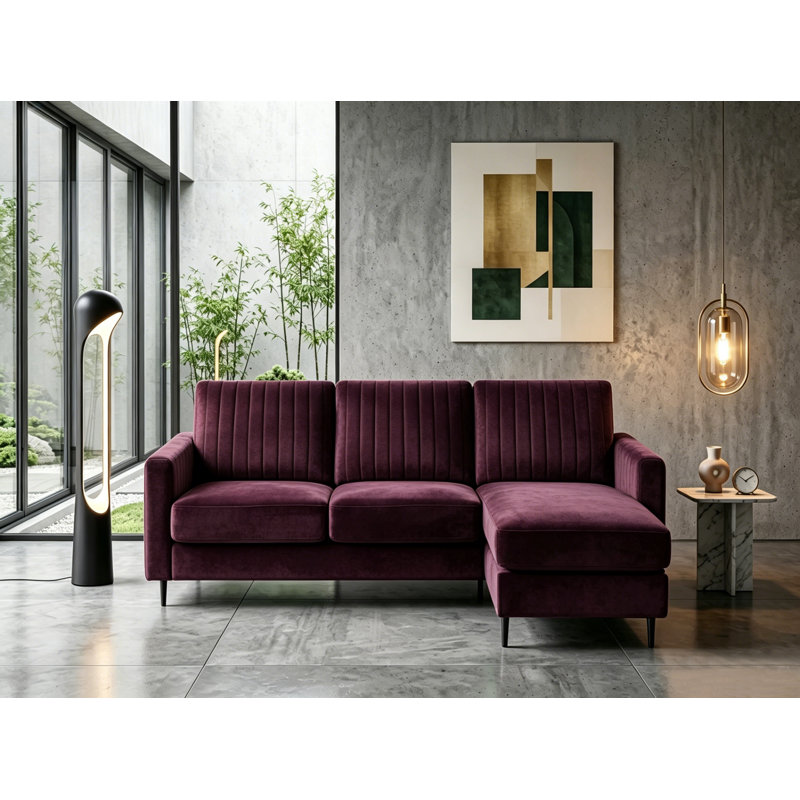 Bondfield 4 Seater Velvet Fabric Sofa, Damson